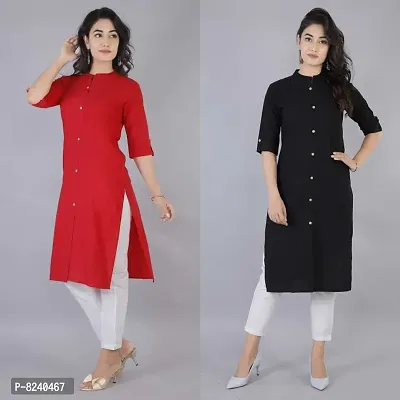 Mertiya Women's Casual Cotton Frontslit Plain Straight Kurta Combo|Women Kurtis|Kurtis for Women-thumb3