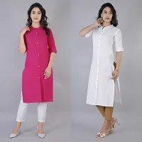 Mertiya Women's Casual Cotton Frontslit Plain Straight Kurta Combo|Women Kurtis|Kurtis for Women-thumb2