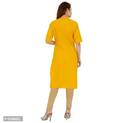 THE INDIAN CULTURE Cotton Solid Straight Kurti for wome and Girls with 3/4 Sleeves (Medium, Yellow)-thumb2