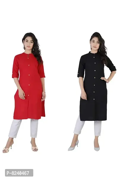 Mertiya Women's Casual Cotton Frontslit Plain Straight Kurta Combo|Women Kurtis|Kurtis for Women-thumb0