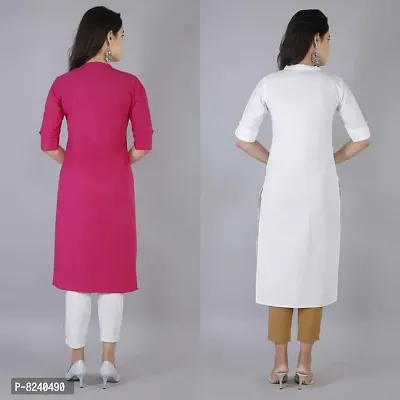 Mertiya Women's Casual Cotton Frontslit Plain Straight Kurta Combo|Women Kurtis|Kurtis for Women-thumb2