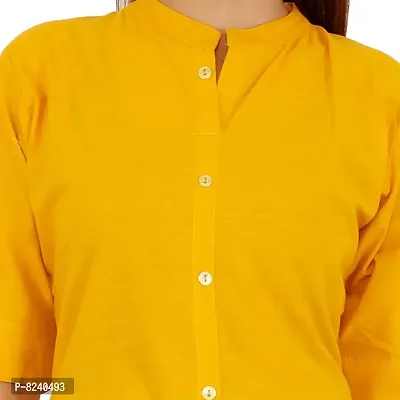 THE INDIAN CULTURE Cotton Solid Straight Kurti for wome and Girls with 3/4 Sleeves (Medium, Yellow)-thumb4