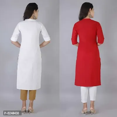 Mertiya Women's Casual Cotton Frontslit Plain Straight Kurta Combo|Women Kurtis|Kurtis for Women-thumb2