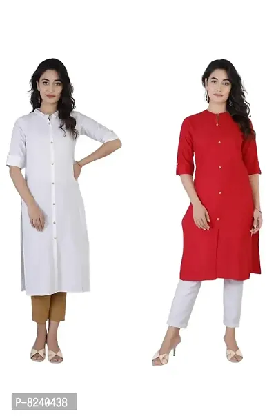 Mertiya Women's Casual Cotton Frontslit Plain Straight Kurta Combo|Women Kurtis|Kurtis for Women