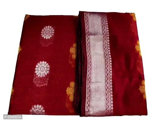 Whalebone Mahera Textiles ?Silver boota Women's Pure Cotton Saree For Womens (Silver boota-Red)-thumb0