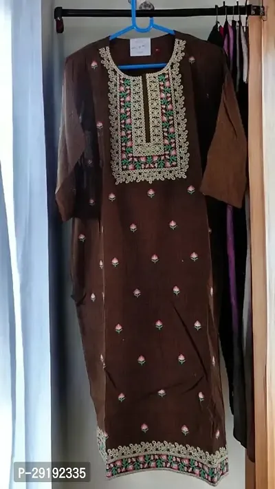 Beautiful Brown Cotton Printed Kurta For Women-thumb0