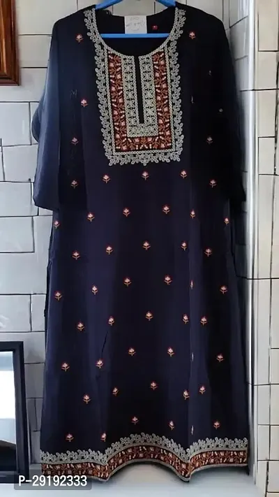 Beautiful Navy Blue Cotton Printed Kurta For Women