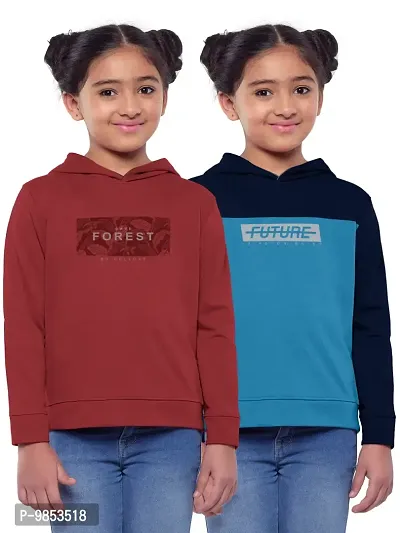 Stylish Fancy Multicoloured Cotton Blend Printed Sweatshirts Combo For Girls Pack Of 2-thumb0