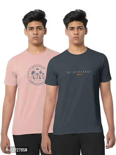 Reliable Multicoloured Cotton Blend  Round Neck Tees For Men Pack Of 2