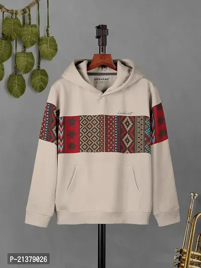 Beautiful Beige Colourblocked Cotton Blend Hoodie Sweatshirt For Boys