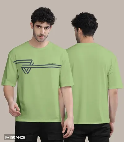 Stylish Jade Green Front Printed Colourblock Baggy Oversized Tshirt for Men