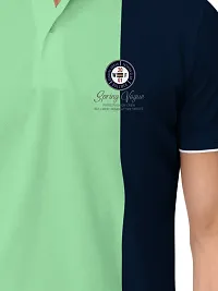 Elegant Green Cotton Blend Colourblocked Polos For Men-thumb4