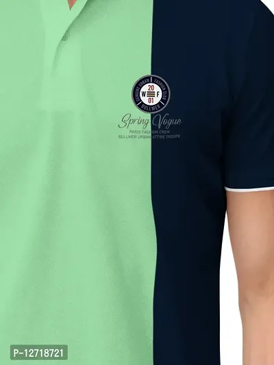 Elegant Green Cotton Blend Colourblocked Polos For Men-thumb5