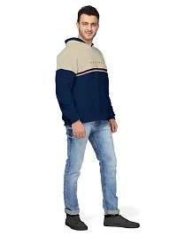 BULLMER Mens Regular Fit Brushed Fleece Printed Hooded Sweatshirts - Dark Blue-thumb3