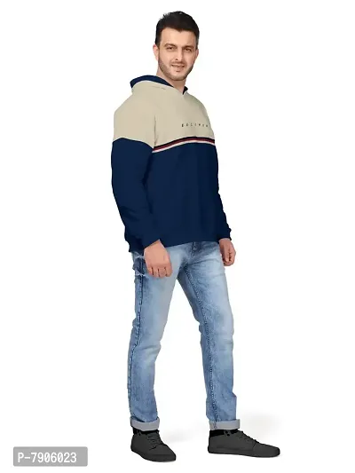 BULLMER Mens Regular Fit Brushed Fleece Printed Hooded Sweatshirts - Dark Blue-thumb4