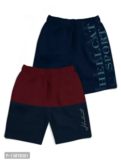 Elegant Navy Cotton Blend Printed Shorts For Boys Combo Of 2-thumb0