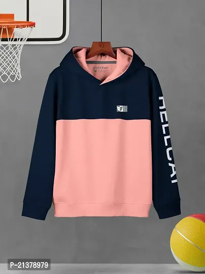 Beautiful Peach Colourblocked Cotton Blend Hoodie Sweatshirt For Boys