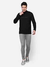 Reliable Black Cotton Blend Solid High Neck Tees For Men-thumb3