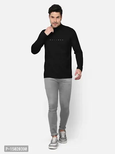 Reliable Black Cotton Blend Solid High Neck Tees For Men-thumb4