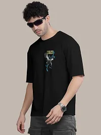 Stylish Black Front and Back Printed Colourblock Baggy Oversized Tshirt for Men-thumb1