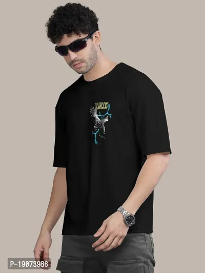 Stylish Black Front and Back Printed Colourblock Baggy Oversized Tshirt for Men-thumb2