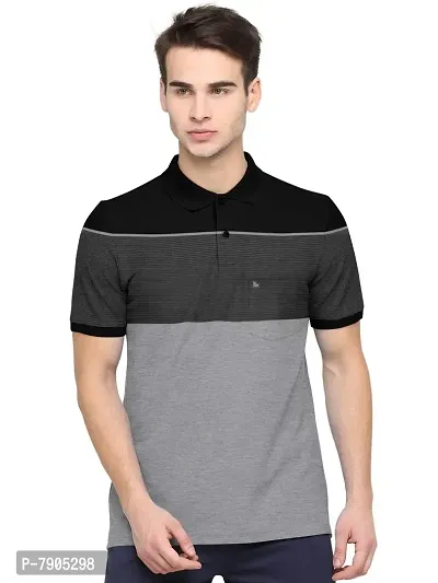 BULLMER Mens Regular Fit Striped Cotton Polo Tshirt/Collared Tshirt