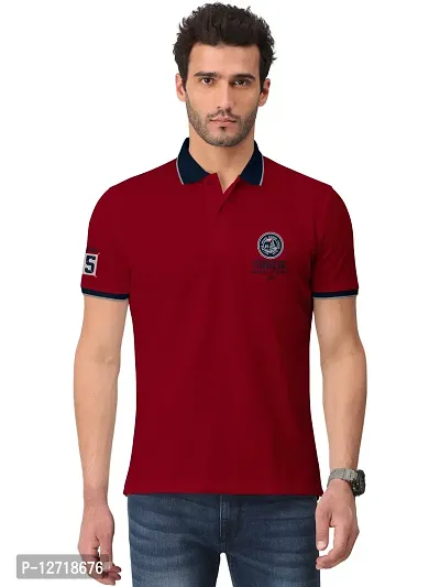 Elegant Maroon Cotton Blend Printed Polos For Men