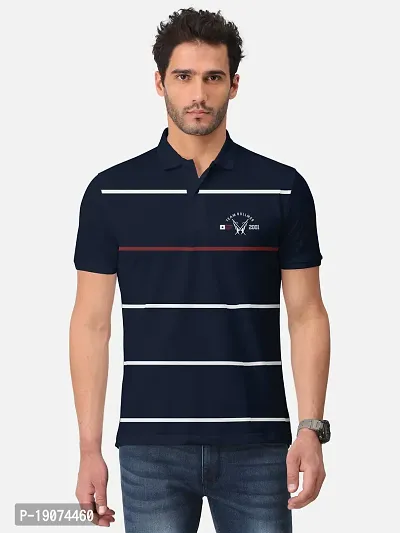 Stylish Navy Blue Trendy Printed Half Sleeve Polo T-shirt for Mens