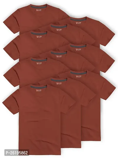Stylish Red Cotton Solid Round Neck Tees For Men Pack Of 10-thumb0