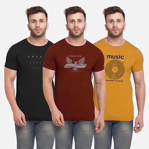 Bullmer Pack Of 3 Cotton Blend Printed T Shirts