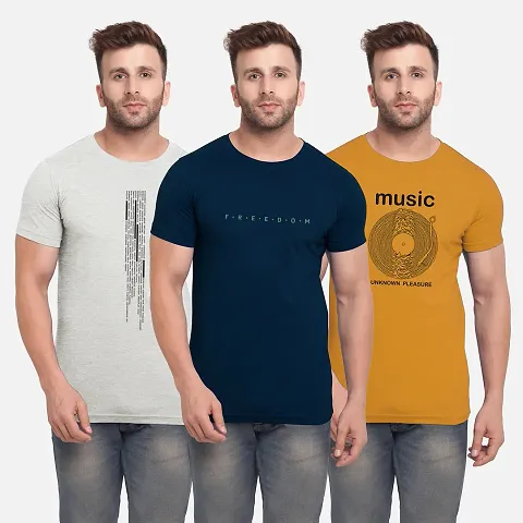 Printed Cotton Blend Round Neck T-Shirts Combo