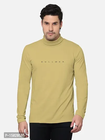 Reliable Yellow Cotton Blend Solid High Neck Tees For Men