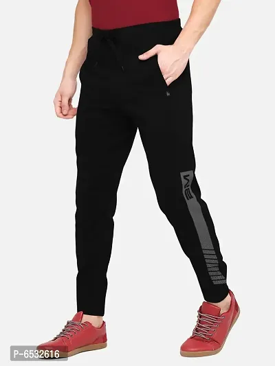 Black Polyester Regular Track Pants For Men