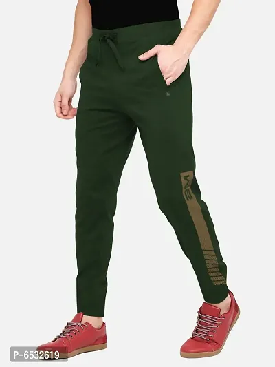 Stylish Green Polyester Self Pattern Regular Track Pants For Men