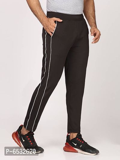 Stylish Black Polyester Self Pattern Regular Track Pants For Men-thumb2