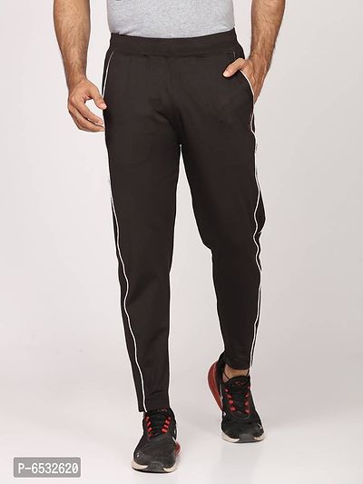 Stylish Black Polyester Self Pattern Regular Track Pants For Men-thumb3