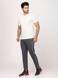 Stylish Grey Polyester Self Pattern Regular Track Pants For Men-thumb2
