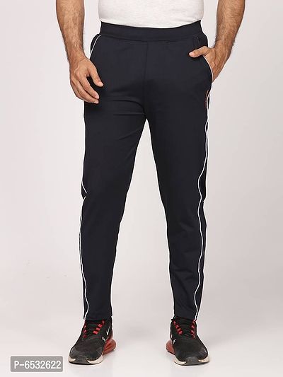 Stylish Navy Blue Polyester Self Pattern Regular Track Pants For Men-thumb3