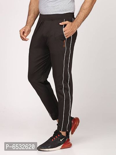 Stylish Black Polyester Self Pattern Regular Track Pants For Men-thumb0
