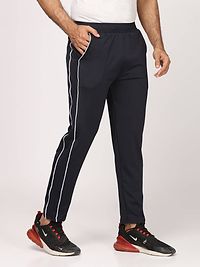 Stylish Navy Blue Polyester Self Pattern Regular Track Pants For Men-thumb1