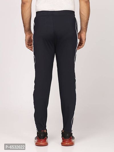 Stylish Navy Blue Polyester Self Pattern Regular Track Pants For Men-thumb5