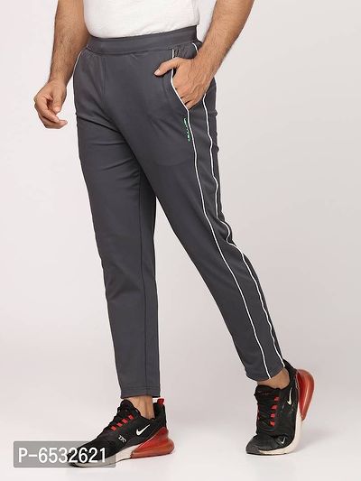 Stylish Grey Polyester Self Pattern Regular Track Pants For Men