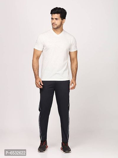 Stylish Navy Blue Polyester Self Pattern Regular Track Pants For Men-thumb4