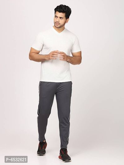 Stylish Grey Polyester Self Pattern Regular Track Pants For Men-thumb4