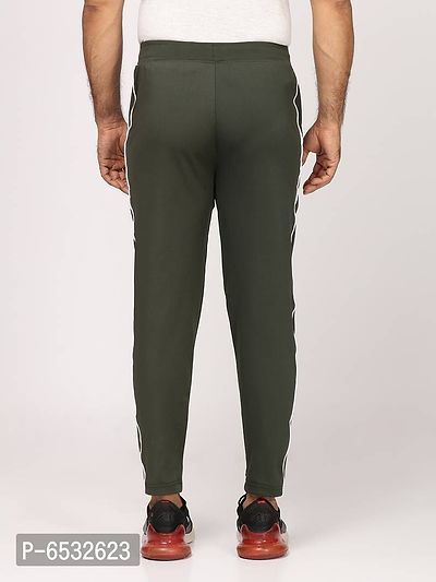 Stylish Olive Polyester Self Pattern Regular Track Pants For Men-thumb4