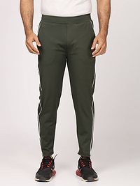 Stylish Olive Polyester Self Pattern Regular Track Pants For Men-thumb1