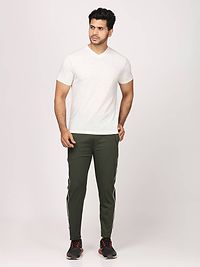 Stylish Olive Polyester Self Pattern Regular Track Pants For Men-thumb2