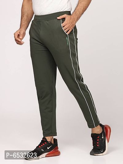Stylish Olive Polyester Self Pattern Regular Track Pants For Men-thumb0