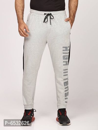 Stylish Grey Polyester Self Pattern Regular Track Pants For Men-thumb3