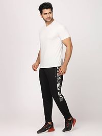 Stylish Black Polyester Self Pattern Regular Track Pants For Men-thumb3